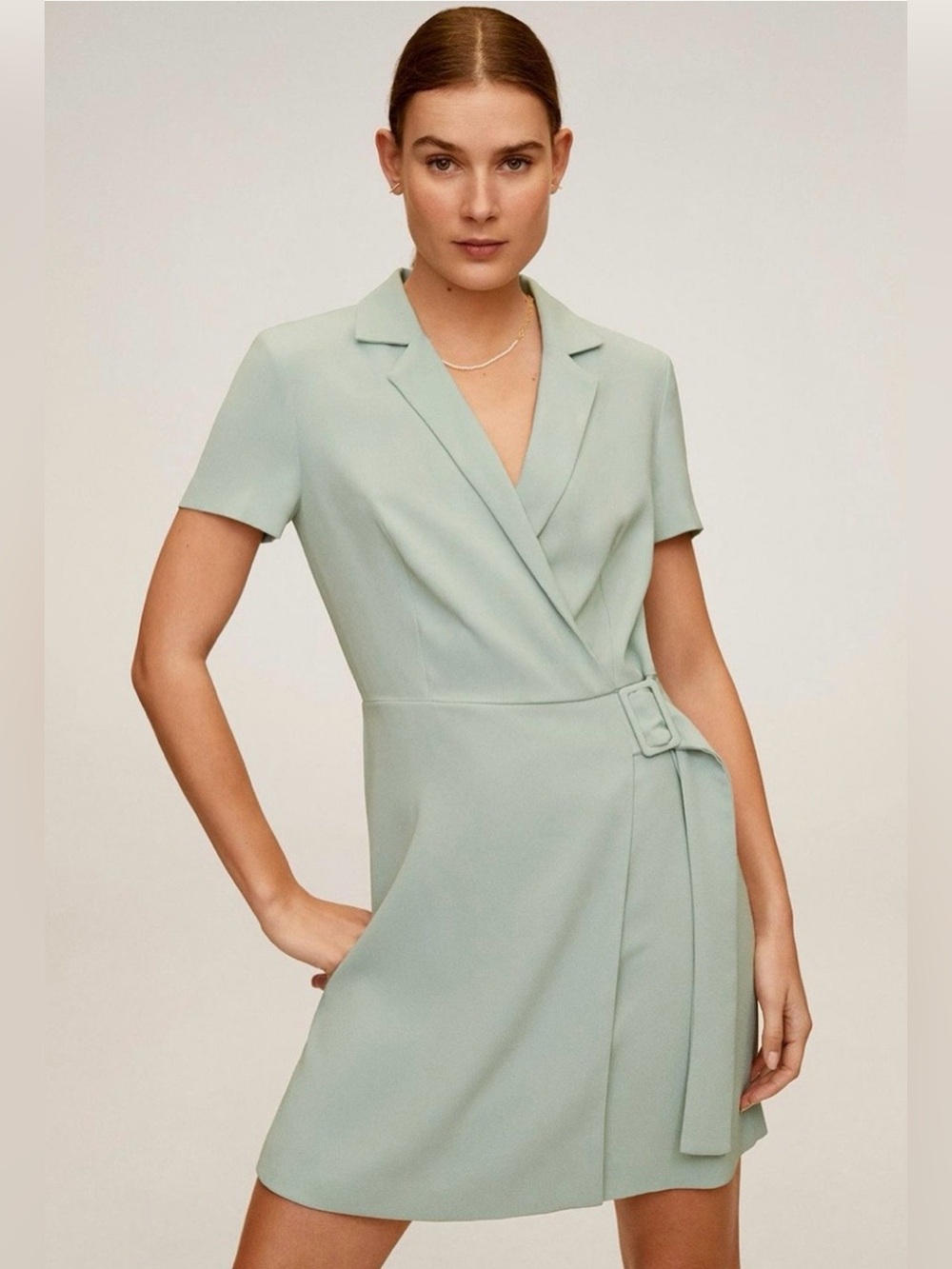 Mango Mint Short-Sleeve Wrap Dress